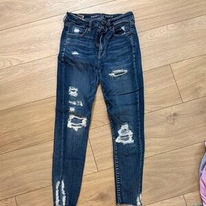 American Eagle Outfitters Women's Dark Blue Distressed Skinny Jeans